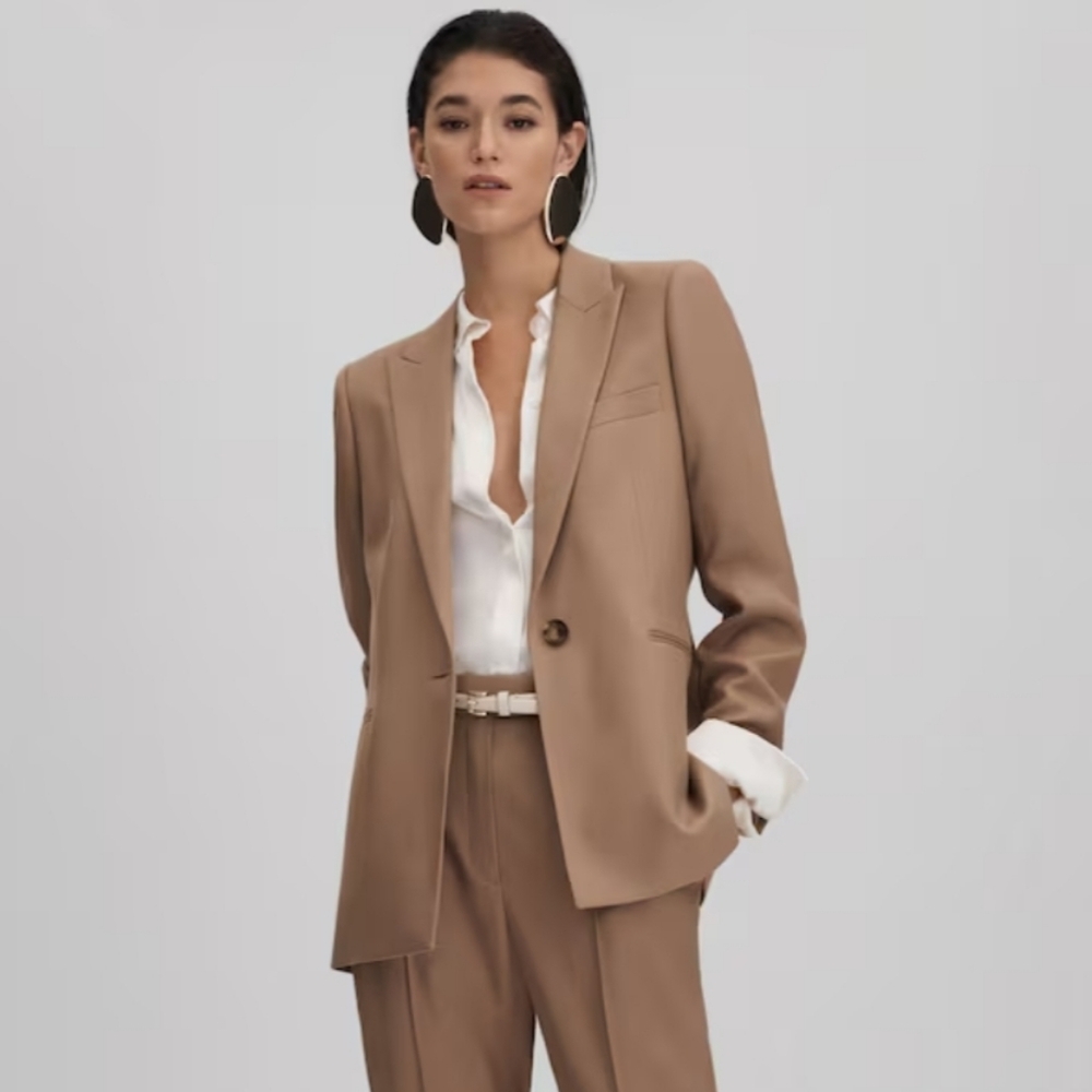 New Wren Single Breasted Suit Blazer in Mink Neutral | Size 10 US